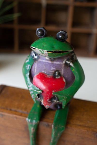 Recycled Iron Frog Shelf Sitter With Heart