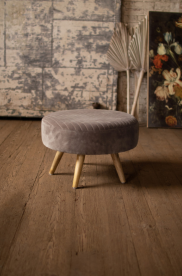 Velvet Ottoman With Wooden Legs