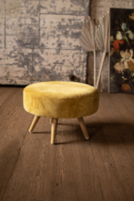 Velvet Ottoman With Wooden Legs