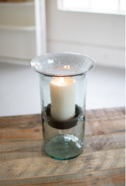 Original Glass Candle Cylinder W Rustic Insert