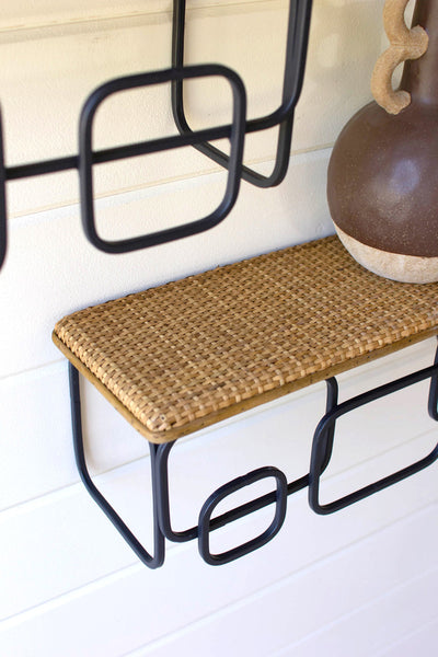 Set Of Two Wall Shelves With Woven Tops