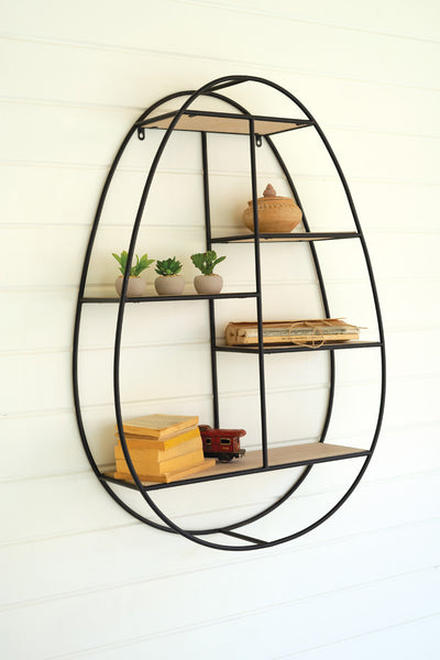 Oval Metal And Wood Wall Shelf