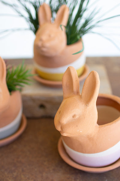 Set Of Three Clay Bunny Planters