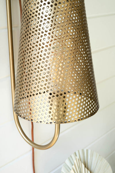 Double Antique Brass Wall Lamp With Perforated Metal Shade