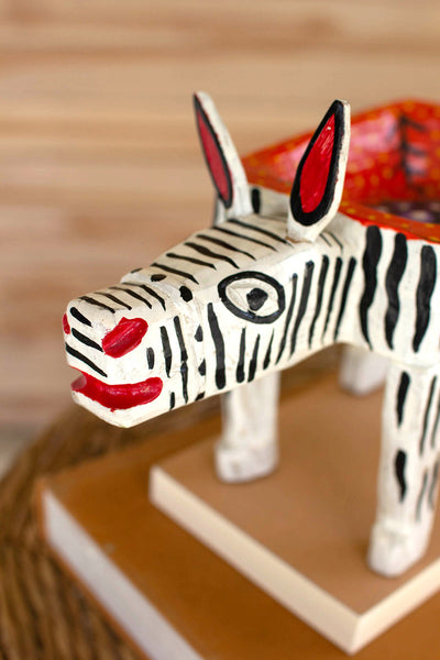 Painted Wooden Zebra Vessel