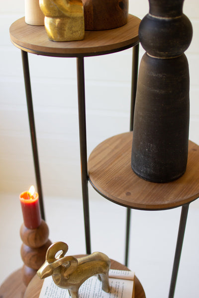 Four Tiered Wood And Metal Round Display