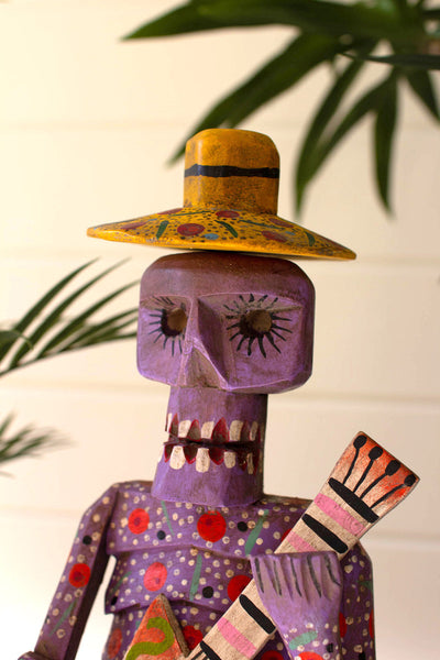 Painted Wooden Skeleton Guitarist