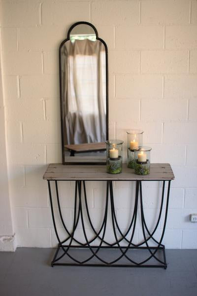 Antique Black Iron Mirror With Arched Top