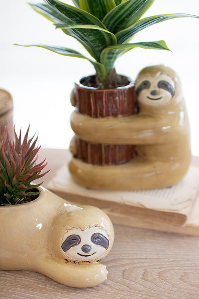 Set Of Two Ceramic Sloth Vases - One Each Design