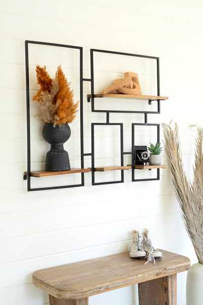 Four Wooden Shelves With Iron Frame