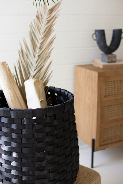 Set Of Three Round Splitwood Baskets - Black