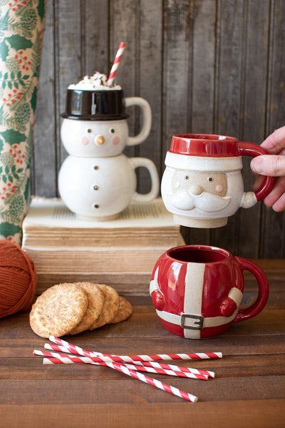 Set Of 2 Ceramic Stacking Christmas Mugs - Santa & Snowman