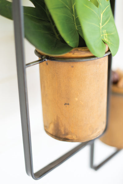 Metal Wall Rack With Four Wooden Planters