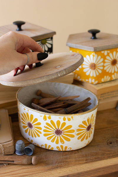 Set Of Four Metal Canisters With Wooden Lids