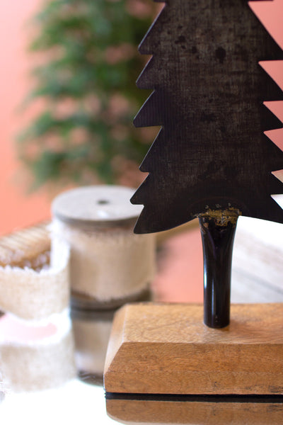 Set Of Two Painted Iron Christmas Trees With Wooden Bases