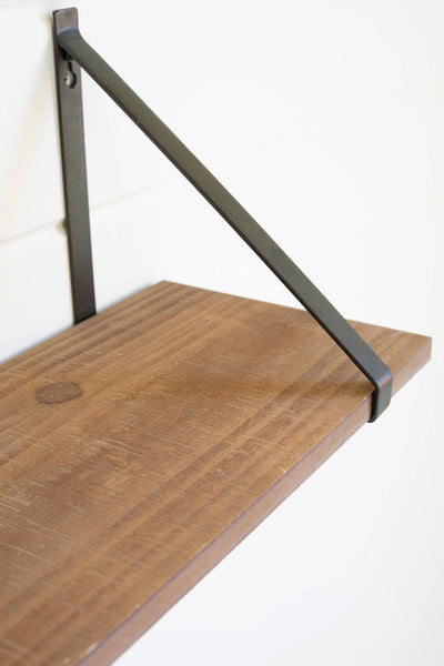 Set Of Two Metal Strapped Wood Shelves