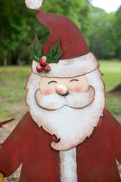 Painted Metal Welcome Santa Yard Art