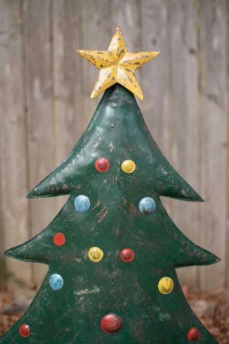 Set Of Two Hand-hammered Metal Christmas Tree Yard Stakes