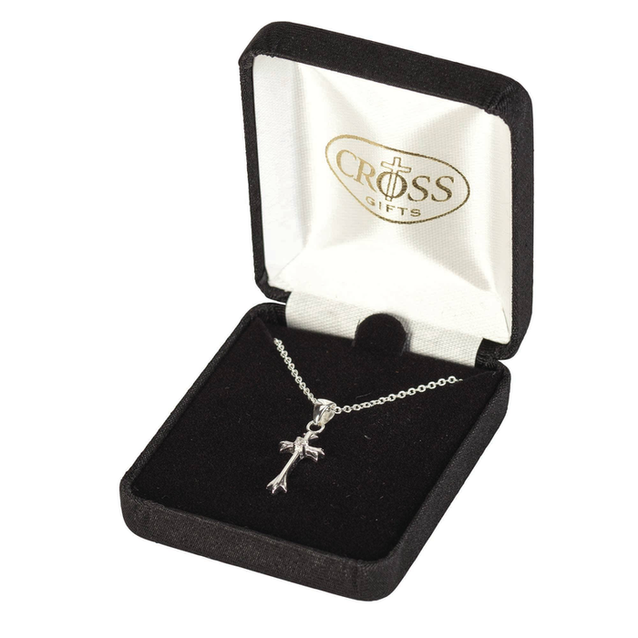 Bud Cross/cz Silver Plate  Chain