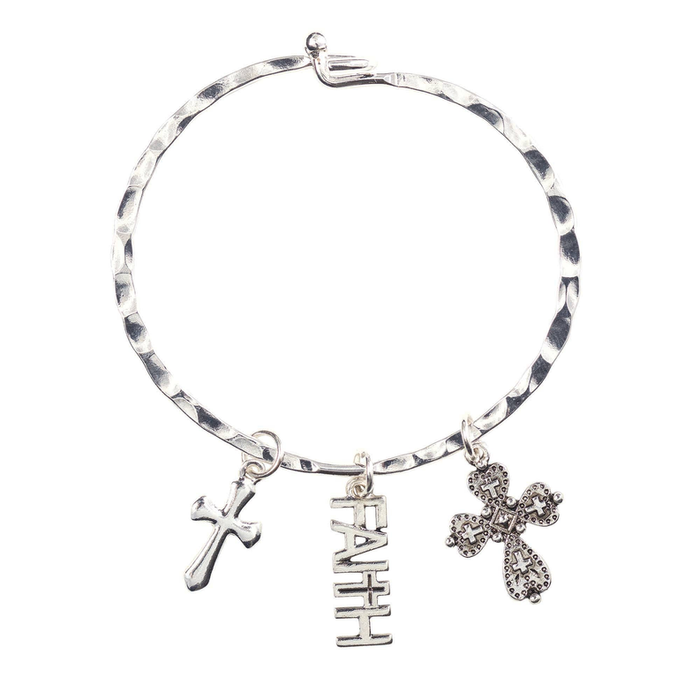 Bangle Bracelet Faith Charm Silver Plate