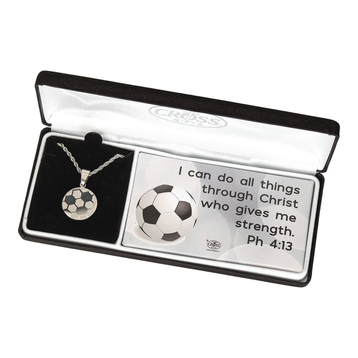 Girls' Soccer Sport Medal With Cross Necklace