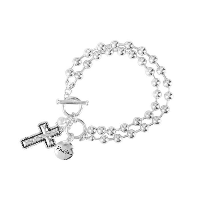 Bracelet Cross Silver Toggle