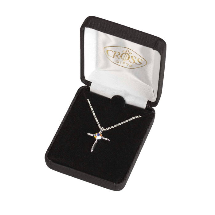 Silver Plated Cross With Cubic Zirconia Stone Necklace