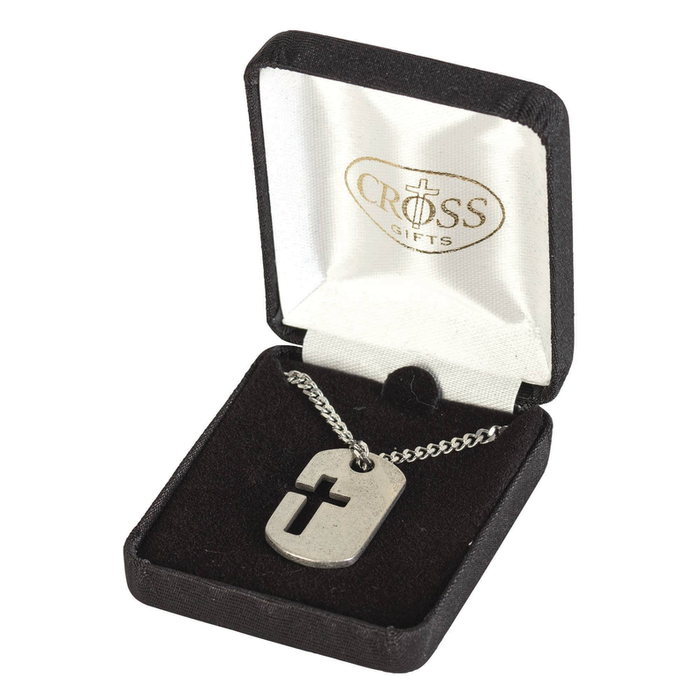 Dogtag Cross Pewter Necklace 24"ch