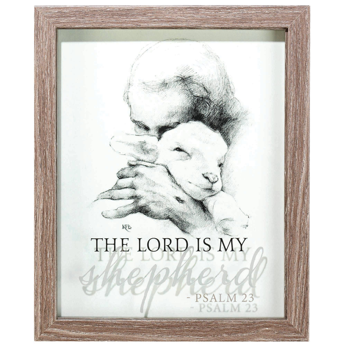 Framed Wall Psalm 23 Glass Wood Grain