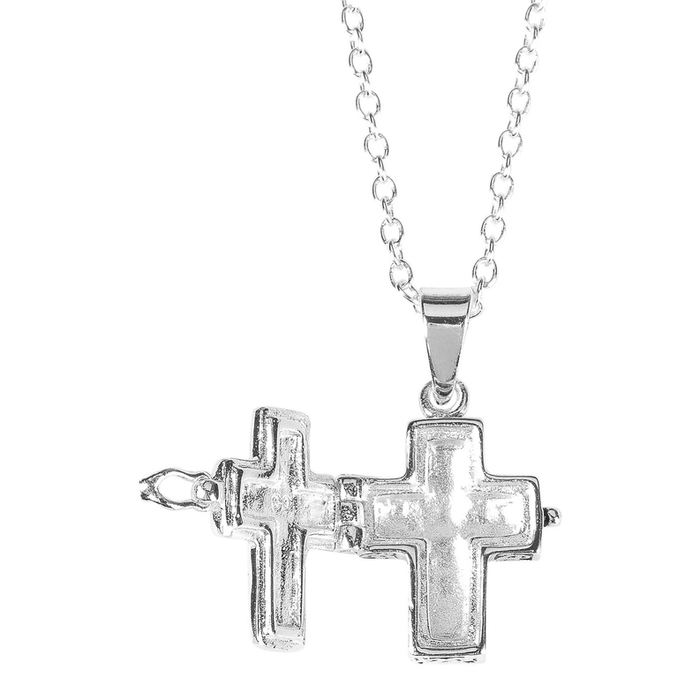 Silver Plated Cross Prayer Box Necklace