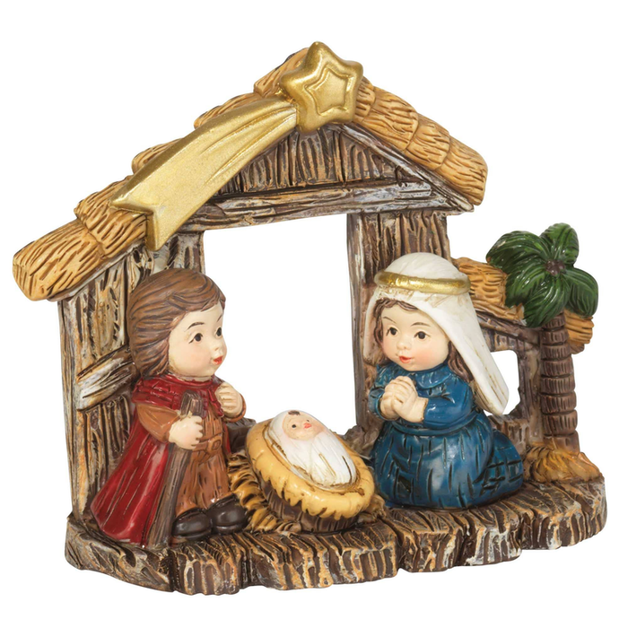 1 Piece Holy Family In Creche Resin